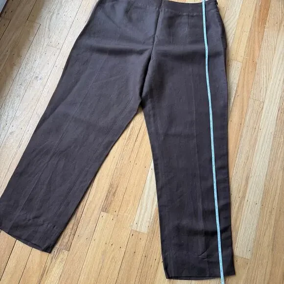 Kate Hill Chocolate Brown Linen Straight Leg Ankle Trouser Pants Sz 12P Mature - Picture 10 of 10